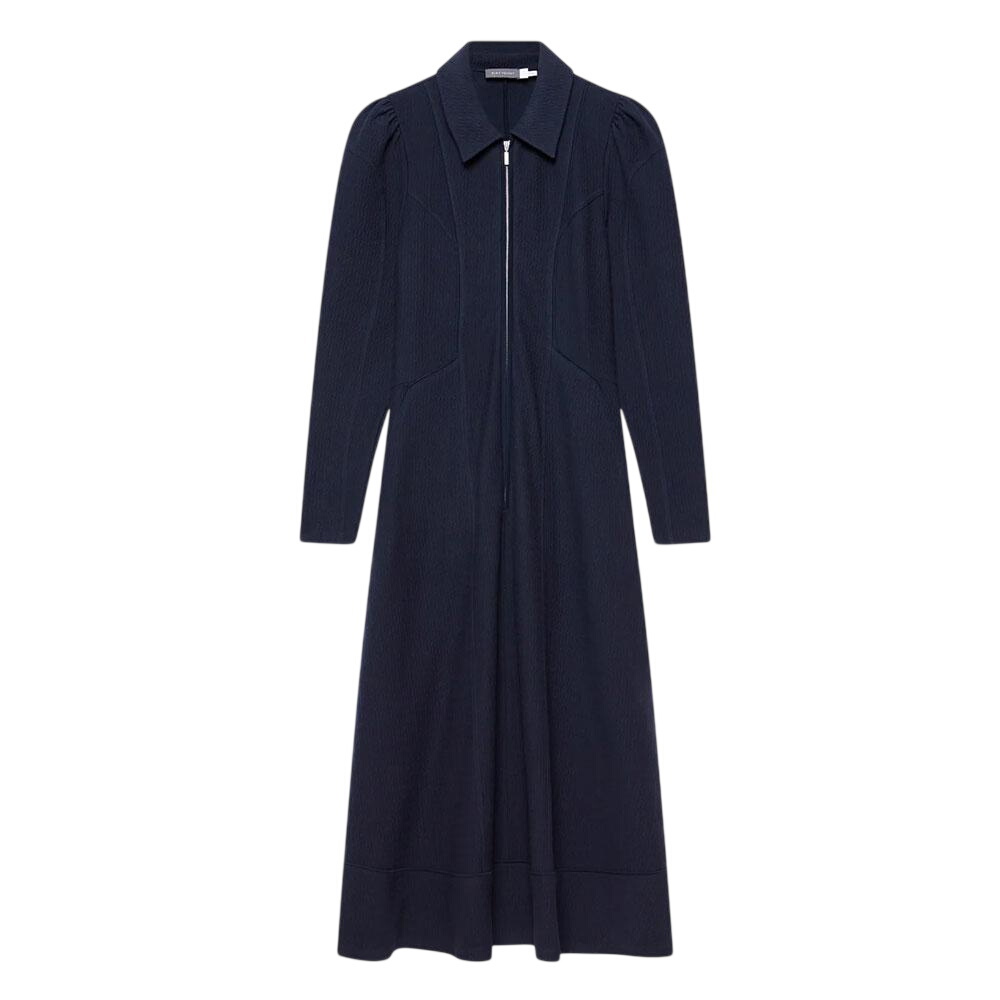 Mint Velvet Navy Textured Zip Detail Midi Dress